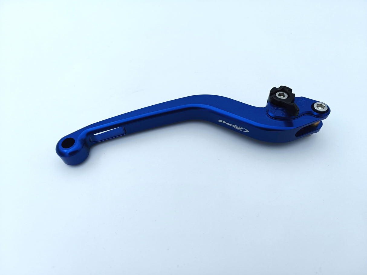 LEVIER DE FREIN PUIG 2.0 EN ALUMINIUM TAILLÉ MASSE LONG BLEU-NOIR MONTE SUR ADAPTATEUR PUIG / RP120AN