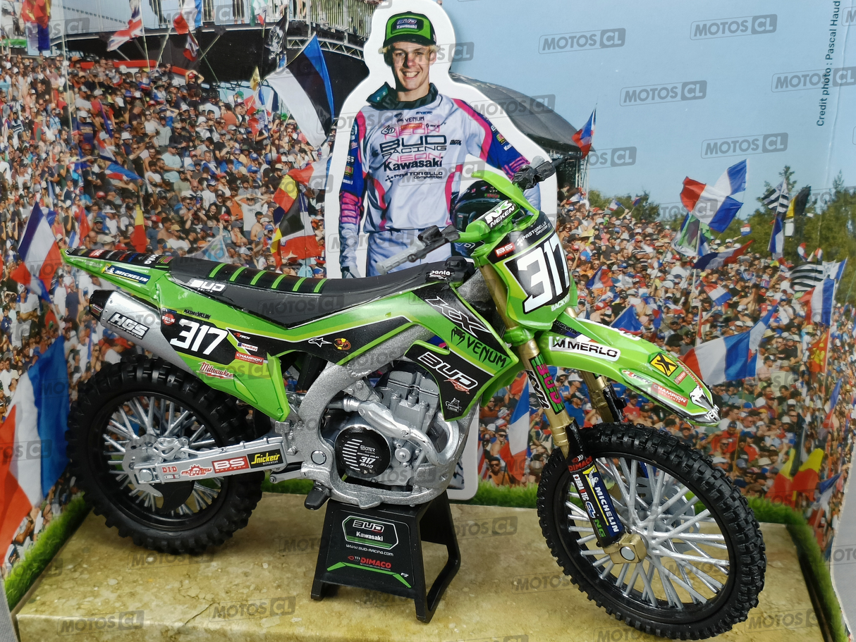 MINIATURE MOTOCROSS KAWASAKI KXF 250 BUB RACING N°317 MATHIS VALIN 1/12ÈME / RN085-58143SS