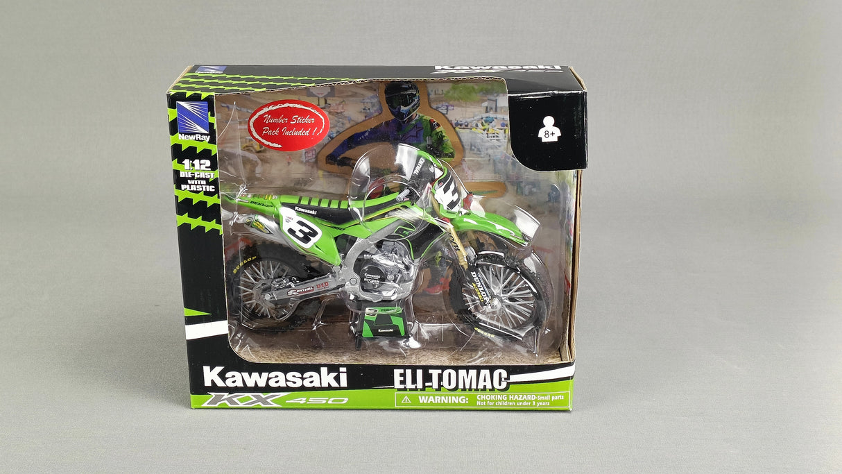 MINIATURE MOTOCROSS KAWASAKI KXF450 N°3 ELI TOMAC 1/12ÈME / RN085-58113