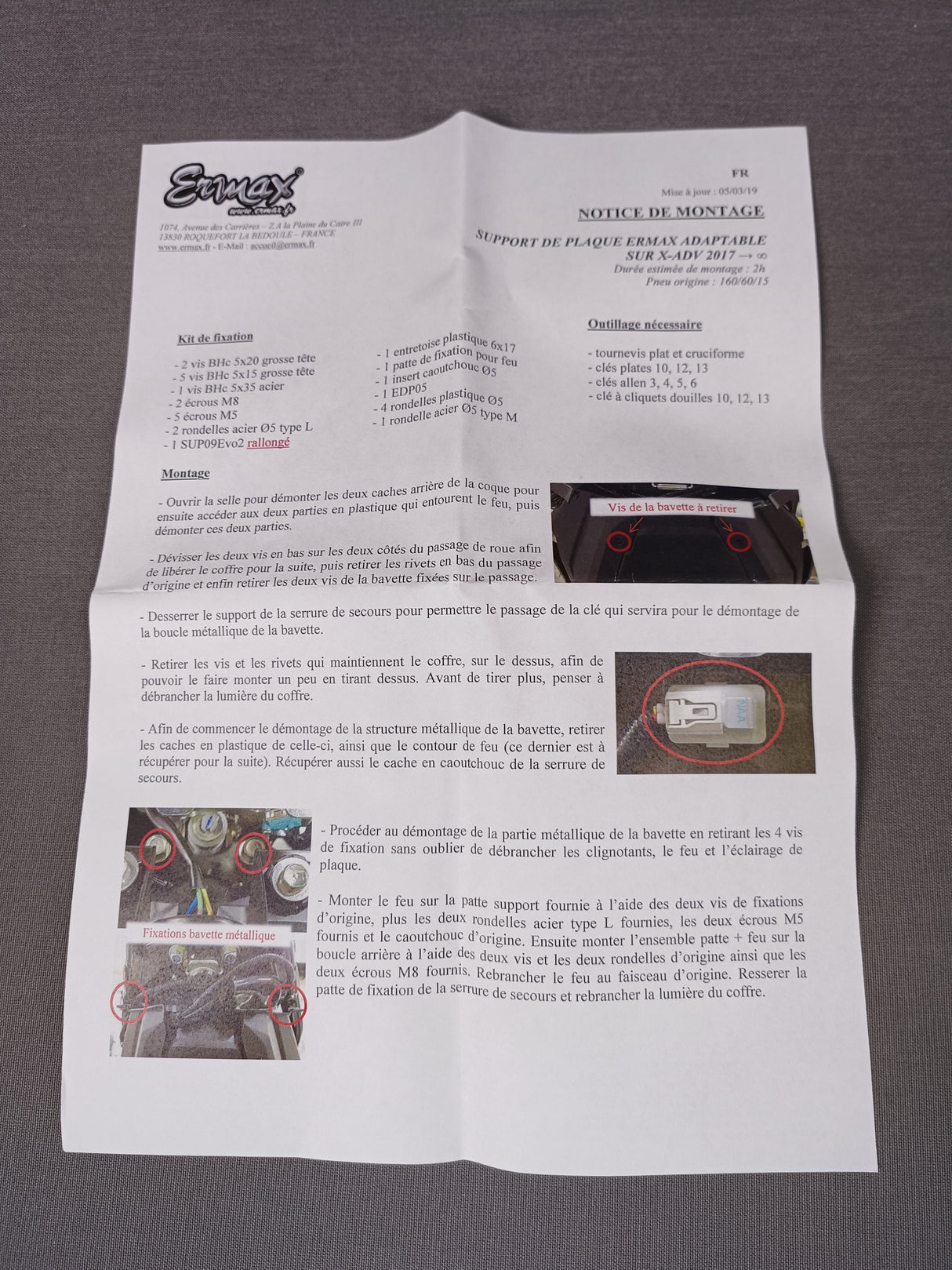 SUPPORT PLAQUE XADV-750 2017 A 2020 HONDA ERMAX NOIR BLACK LINE / RE7901S86-BL