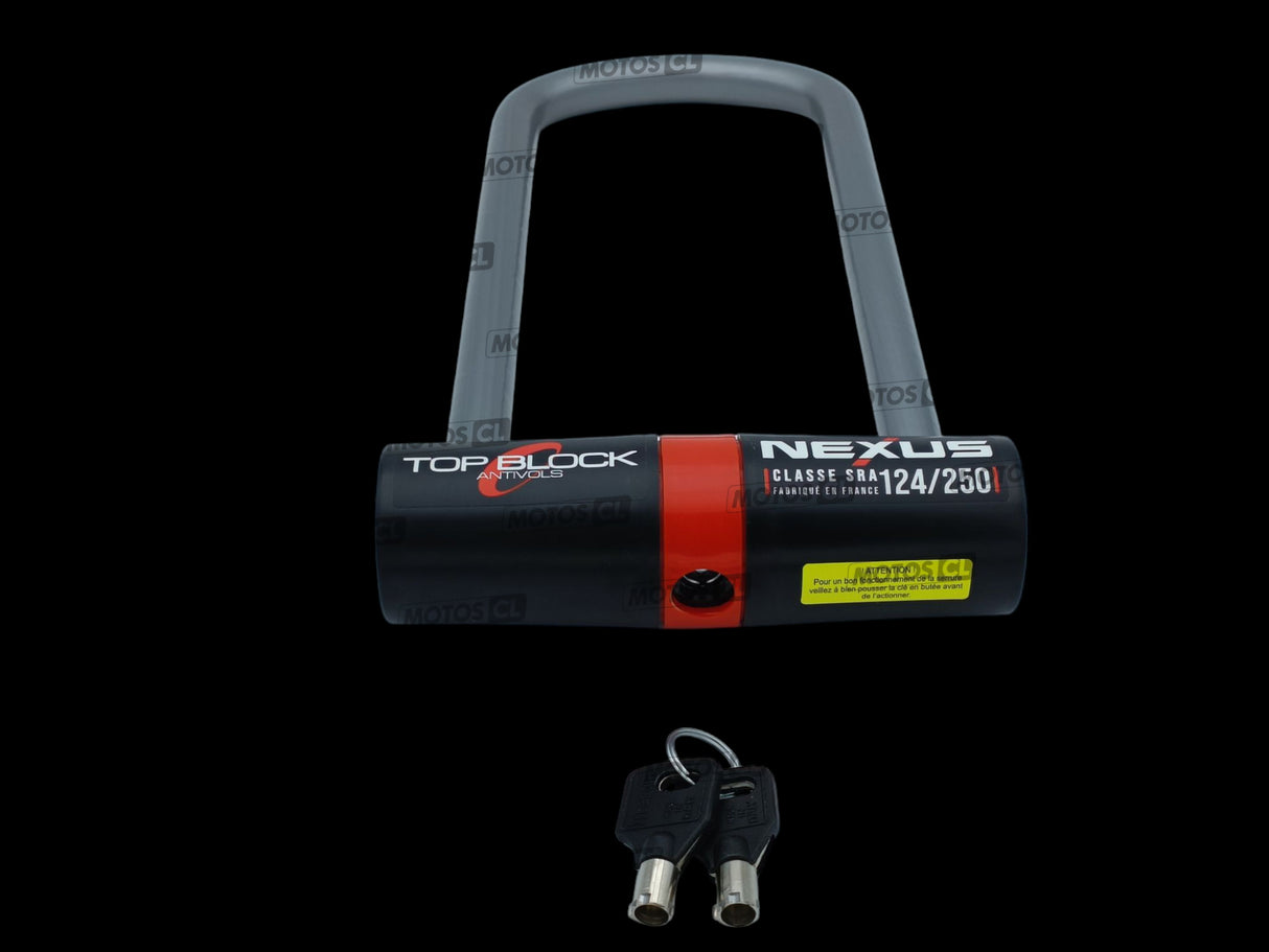 ANTIVOL U NEXUS 124/250 Ø16MM UNIVERSEL ET HONDA-KAWASAKI-SUZUKI TOP BLOCK CLASSE SRA + CORDON DE RAPPEL OFFERT / RTNEXUS124/250_V2