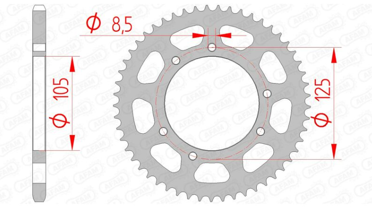COURONNE AFAM ACIER 420 62 DENTS 50CC À BOÎTE APRILIA-DERBI-GASGAS-GILERA-MALAGUTI-PEUGEOT-RIEJU-YAMAHA / RA47103-62