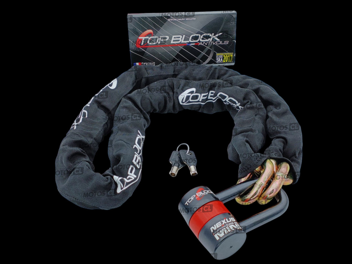 CHAINE ANTIVOL 1500 ET BLOQUE DISQUE MINI "U" NEXUS Ø16MM UNIVERSEL TOP BLOCK CLASSE SRA + CORDON DE RAPPEL OFFERT / RTNEXUS_CH15_V2