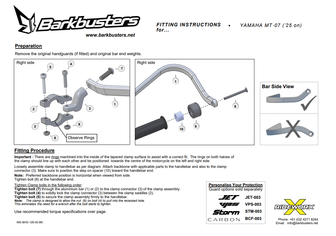 KIT DE MONTAGE PROTÈGE-MAINS BARKBUSTERS NOIR MT07 2025 YAMAHA / BHG-129-00-BK