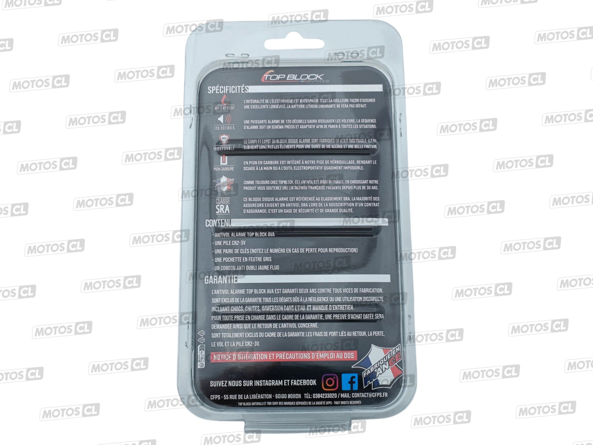 BLOQUE DISQUE ALARME 120 DÉCIBELS Ø10MM INOX POLI TOP BLOCK CLASSE SRA / RTAVA10P