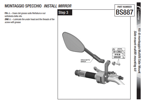 KIT DE MONTAGE RIZOMA HAUTEUR 58,5MM POUR RÉTROVISEUR SUR GUIDON / RRBS887B