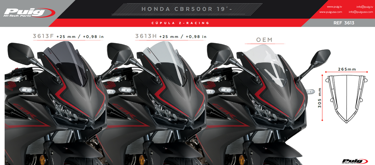 BULLE CBR500R 2019-2025 DOUBLE COURBURE Z RACING HOMOLOGUÉ FUMÉ CLAIR "GRIS" PUIG / RP3613H