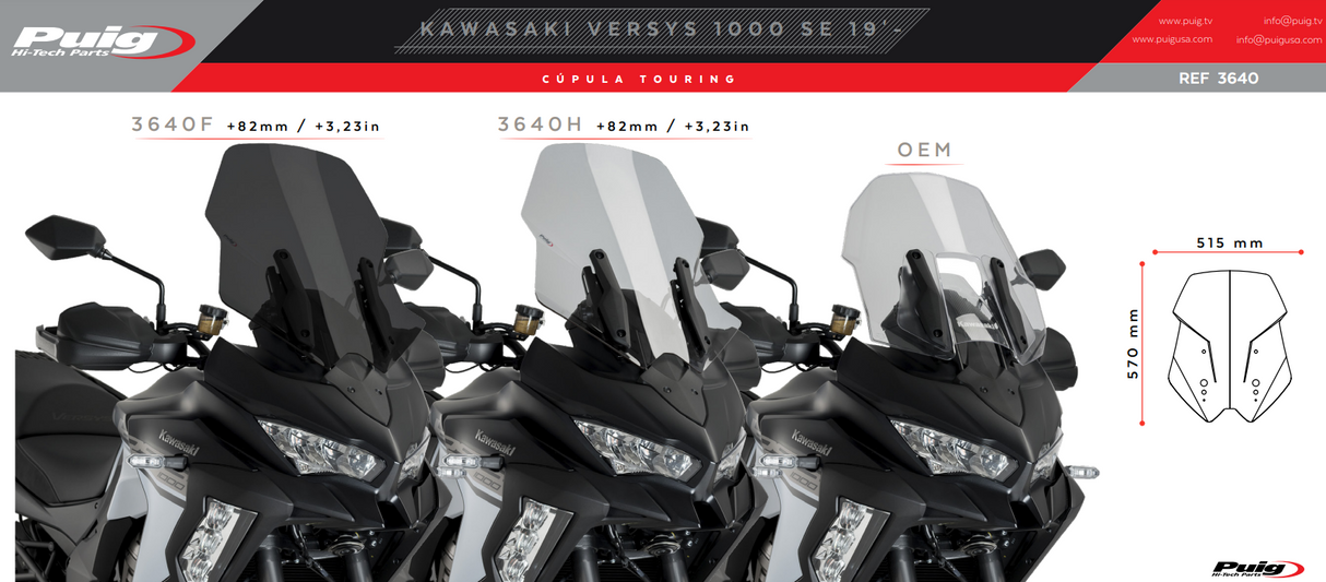 BULLE HAUTE VERSYS 1000 SE KAWASAKI 2019-2024 TOURING +8,2CM HOMOLOGUÉ FUMÉ NOIR CLAIR PUIG / 3640F