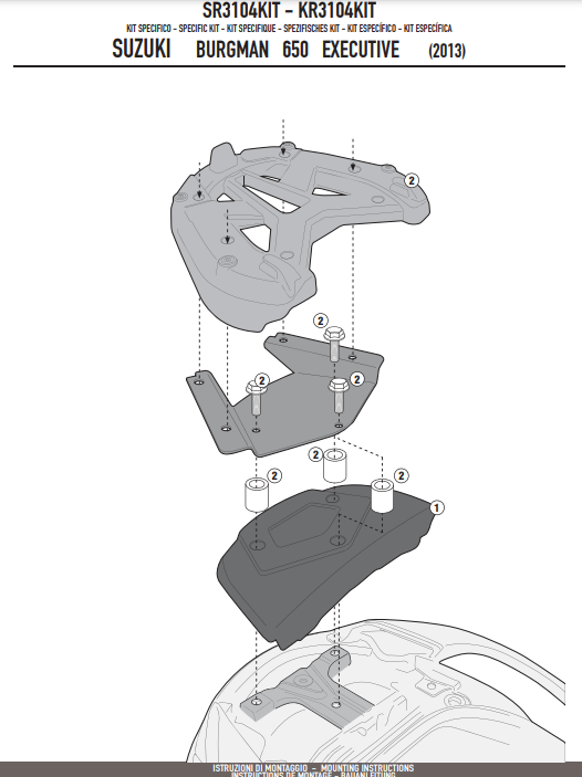 SUPPORT TOP CASE GIVI MONOKEY AN650BURGMAN 2002 À 2012 ET BURGMAN650 2013 À 2020 SUZUKI / RGSR3104