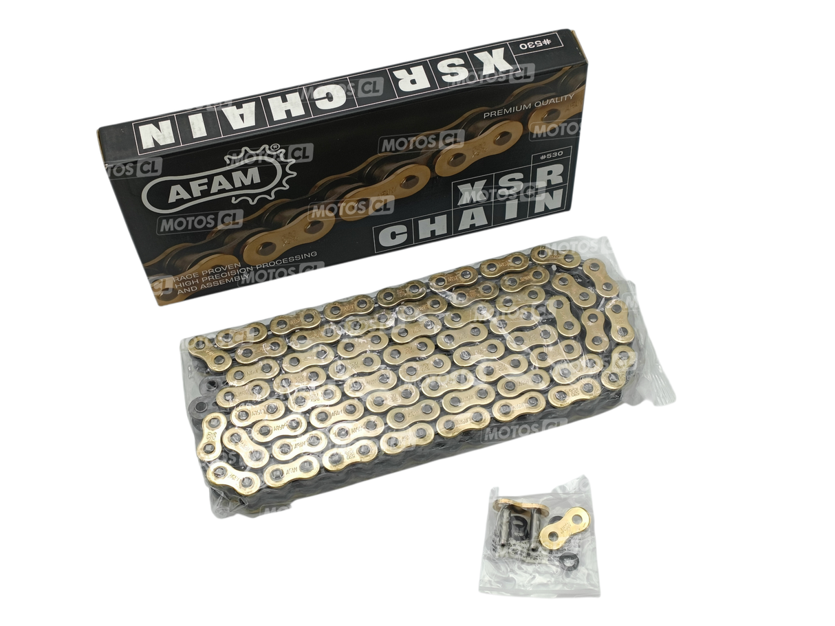 CHAÎNE DE TRANSMISSION AFAM SUPER RENFORCÉE 530XSR2G X-RING OR NOIR AVEC JOINTS TORIQUES 124 MAILLONS / RAA530XSR2-G120L
