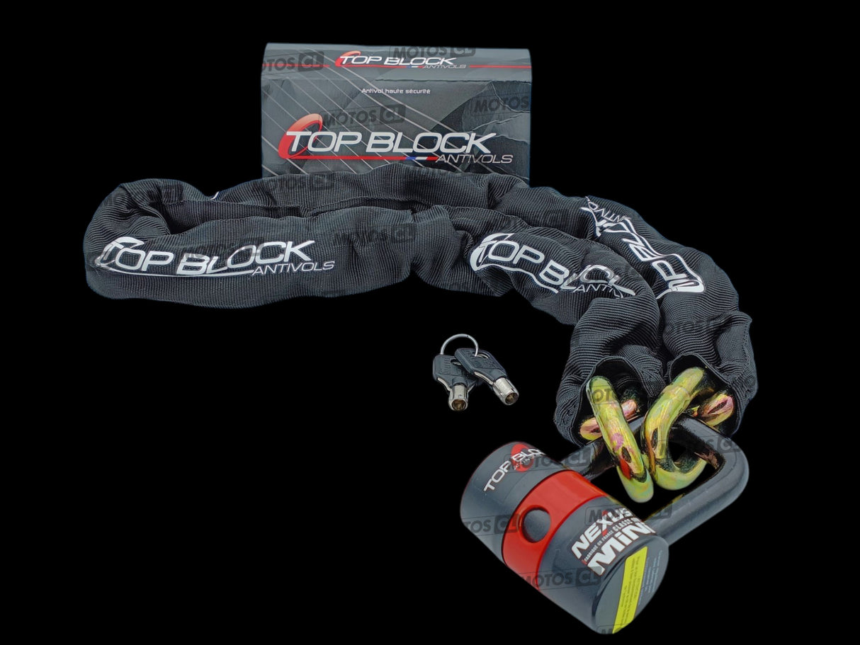 CHAINE ANTIVOL 1200 ET BLOQUE DISQUE MINI "U" NEXUS Ø16MM UNIVERSEL TOP BLOCK CLASSE SRA + CORDON DE RAPPEL OFFERT / RTNEXUS_CH12_V2