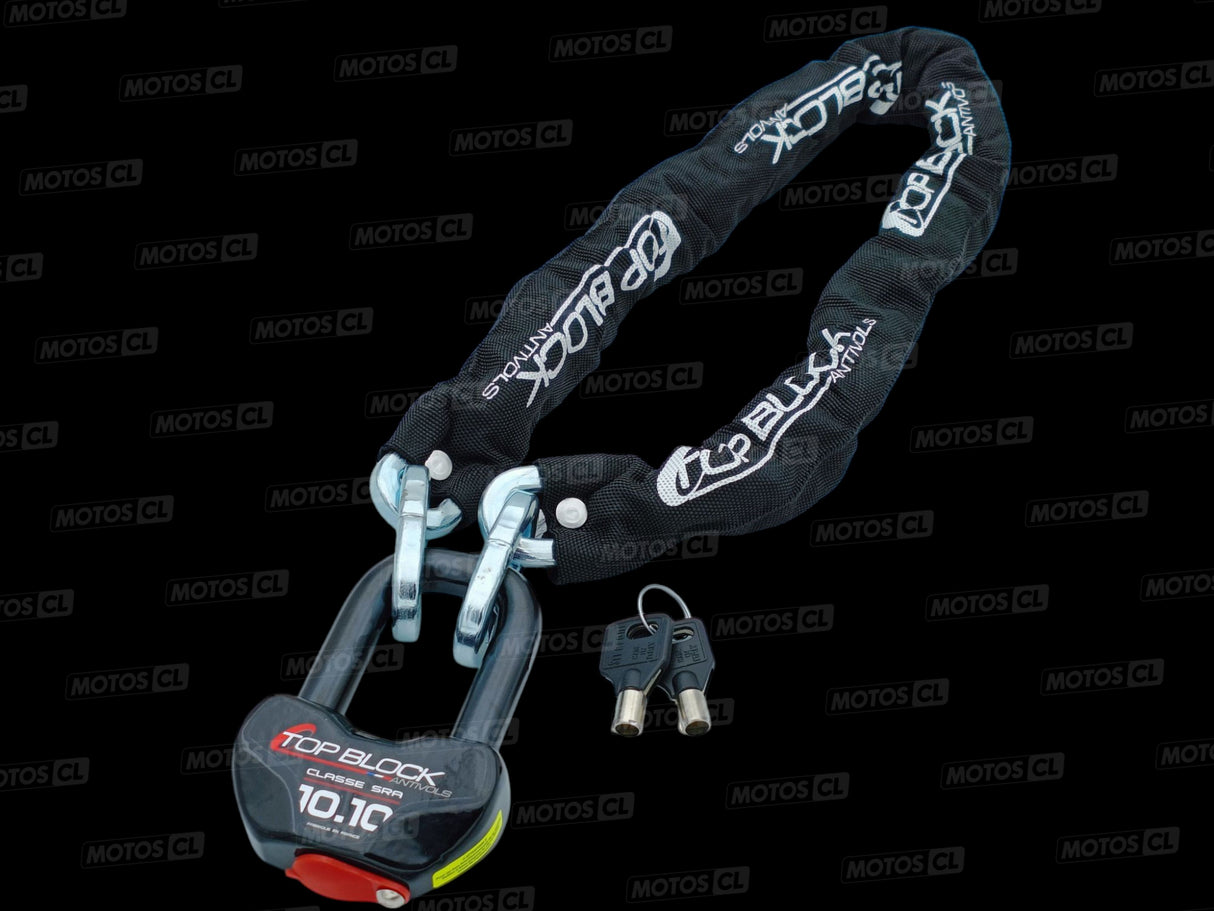 CHAINE ANTIVOL 1000 ET BLOQUE DISQUE 1010 Ø16MM UNIVERSEL TOP BLOCK CLASSE SRA + CORDON DE RAPPEL OFFERT / RT1010C