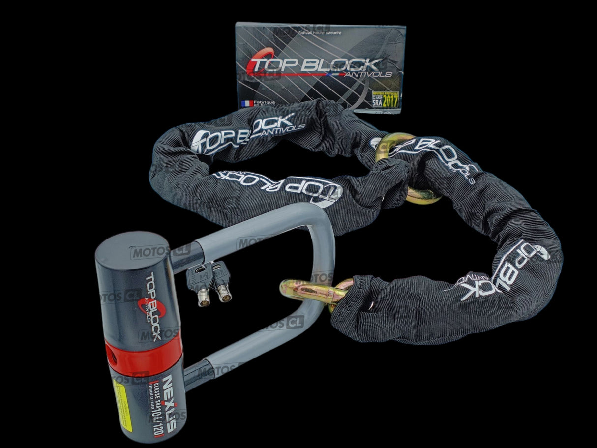 CHAINE ANTIVOL LASSO 1200 ET U NEXUS 104/120 Ø16MM UNIVERSEL TOP BLOCK CLASSE SRA + CORDON DE RAPPEL OFFERT / RTNEXUS120L_V2