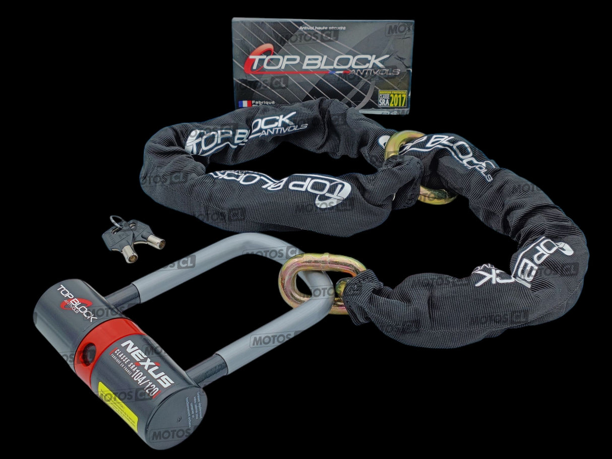 CHAINE ANTIVOL LASSO 1200 ET U NEXUS 104/120 Ø16MM UNIVERSEL TOP BLOCK CLASSE SRA + CORDON DE RAPPEL OFFERT / RTNEXUS120L_V2