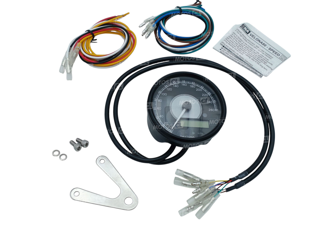 COMPTEUR DE VITESSE ET COMPTE TOURS VÉLONA Ø80MM A LED BLEUE 260KMH CUVELAGE NOIR DAYTONA / 87791