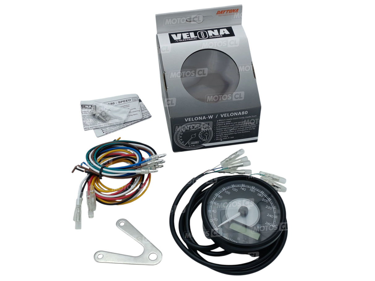 COMPTEUR DE VITESSE ET COMPTE TOURS VÉLONA Ø80MM A LED BLEUE 260KMH CUVELAGE NOIR DAYTONA / 87791