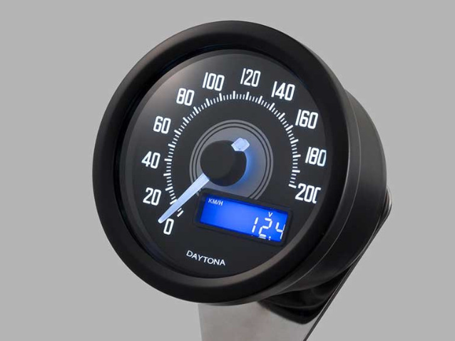COMPTEUR DE VITESSE VÉLONA Ø60MM A LED BLANC 200KMH CUVELAGE NOIR DAYTONA / 86863