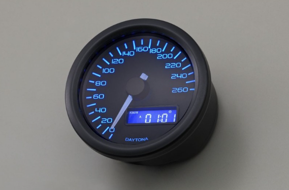 COMPTEUR DE VITESSE VÉLONA Ø60MM A LED BLEUE 260KMH CUVELAGE NOIR DAYTONA / 86861