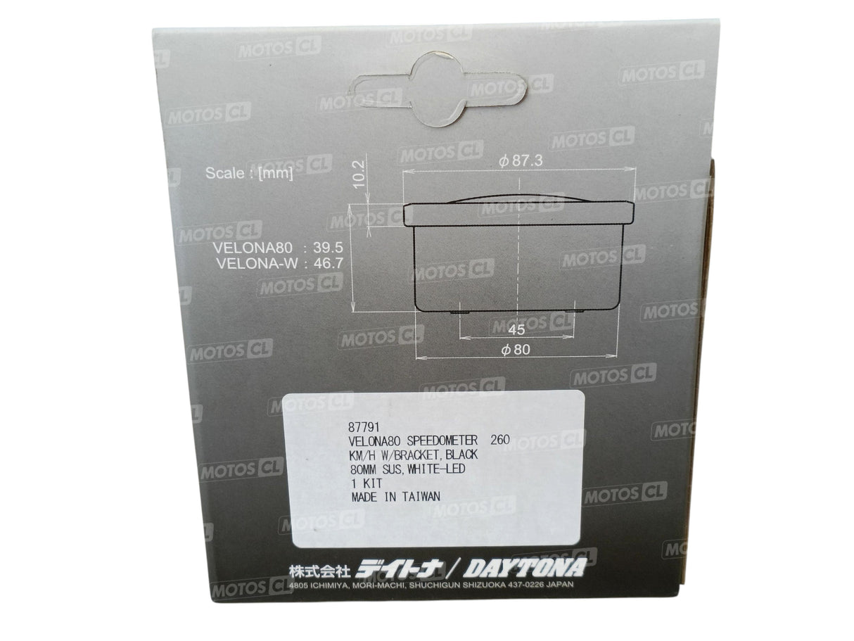 COMPTEUR DE VITESSE ET COMPTE TOURS VÉLONA Ø80MM A LED BLEUE 260KMH CUVELAGE NOIR DAYTONA / 87791