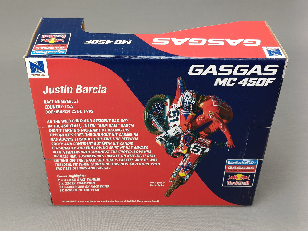 MINIATURE MOTOCROSS GASGAS MC450F N°51 JUSTIN BARCIA 1/12ÈME / RN085-58303
