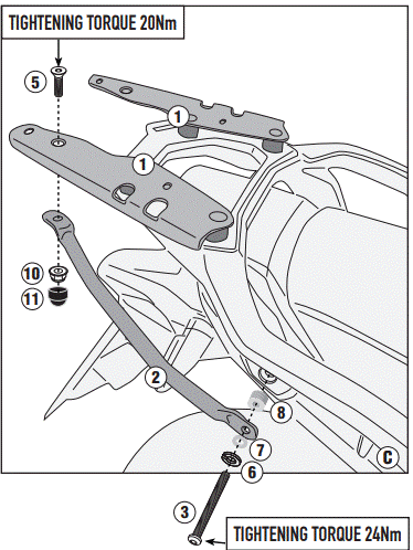 SUPPORT TOP CASE GIVI XL 750 TRANSALP 2023 À 2024 HONDA / RGSR1201