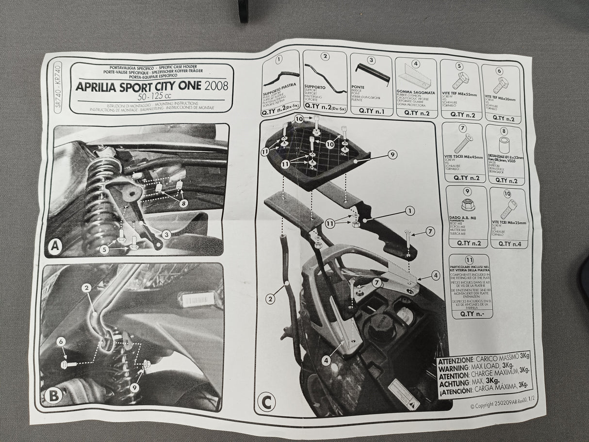 SUPPORT TOP CASE GIVI SPORT CITY ONE 50-125 2002 À 2010 / RGSR740