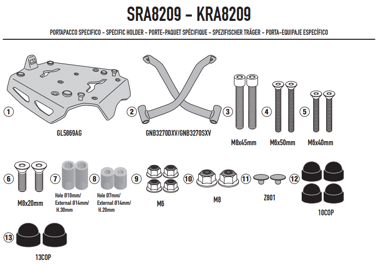 SUPPORT TOP CASE ALU GIVI MONOKEY V85TT 2024 MOTO GUZZI / RGSRA8209