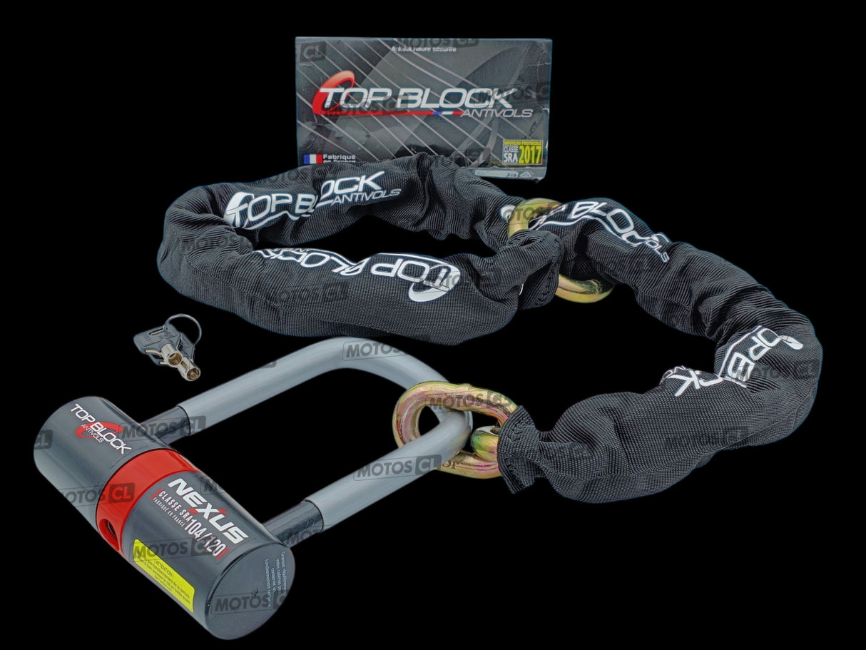 CHAINE ANTIVOL LASSO 1200 ET U NEXUS 104/120 Ø16MM UNIVERSEL TOP BLOCK CLASSE SRA + CORDON DE RAPPEL OFFERT / RTNEXUS120L_V2