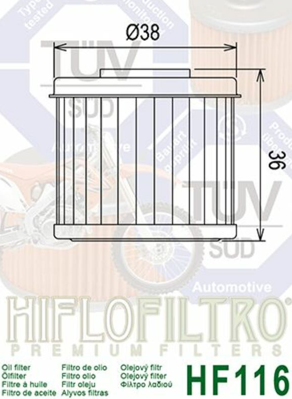 FILTRE À HUILE HIFLOFILTRO HF116 HONDA-HUSQVARNA-POLARIS / RHHF116