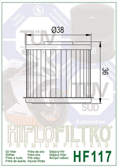 FILTRE À HUILE HIFLOFILTRO HF117 HONDA / RHHF117