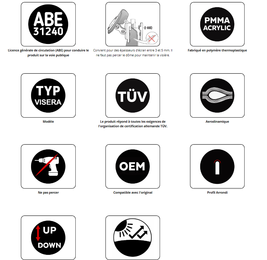 DÉFLECTEUR DE BULLE MULTI RÉGLAGES CLIP-ON PUIG 255MM X 95MM DISPO EN 3 COULEURS / 6320W 6320H 6320F