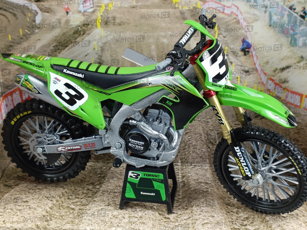 MINIATURE MOTOCROSS KAWASAKI KXF450 N°3 ELI TOMAC 1/12ÈME / RN085-58113