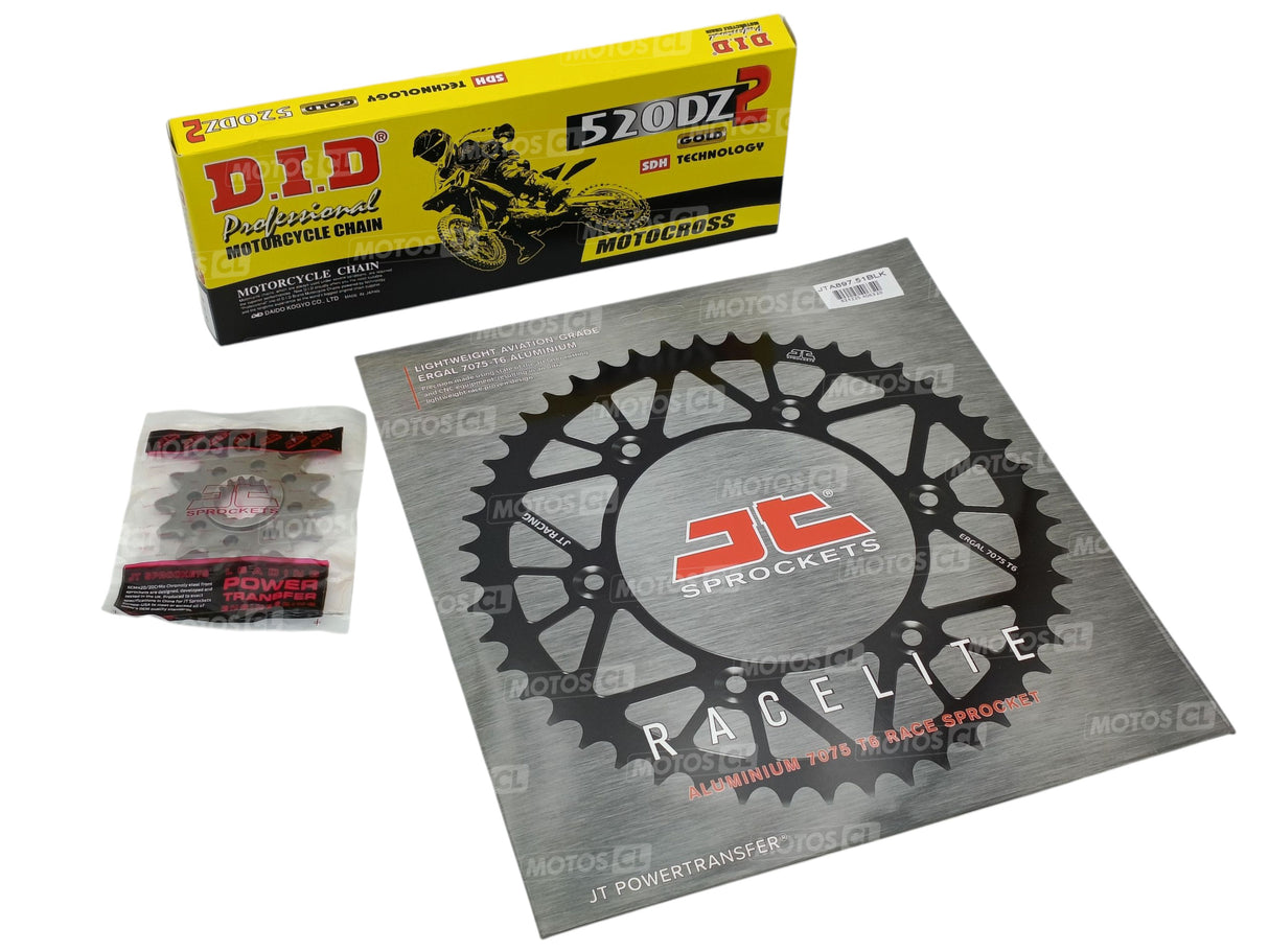 KIT CHAÎNE HUSQVARNA FC250 2017 À 2021-KTM SX-F250 2017 À 2022 14X51 SUPER RENFORCÉ AVEC CHAÎNE D.I.D OR-NOIR 520 DZ2 ET PIGNON ACIER-COURONNE ALU / RD3041011