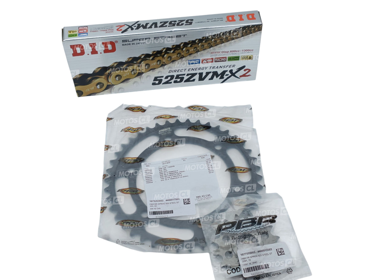 KIT CHAÎNE YAMAHA TDM900 2002 À 2010 16X42 SUPER RENFORCÉ AVEC CHAÎNE D.I.D OR-OR 525ZVM-X2 PIGNON-COURONNE PBR ACIER / RD3029857