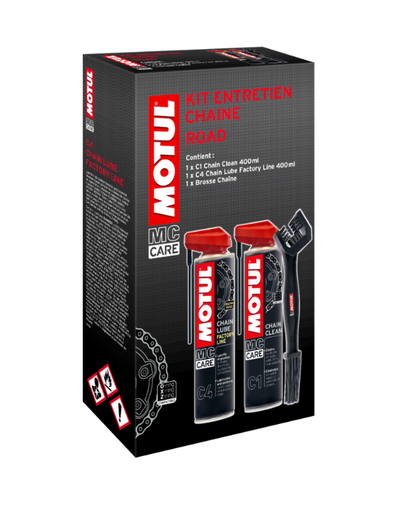 KIT ENTRETIEN CHAINE GRAISSE RACING ET CHAIN CLEAN ROAD MOTUL AEROSOL 400ML / RM110900