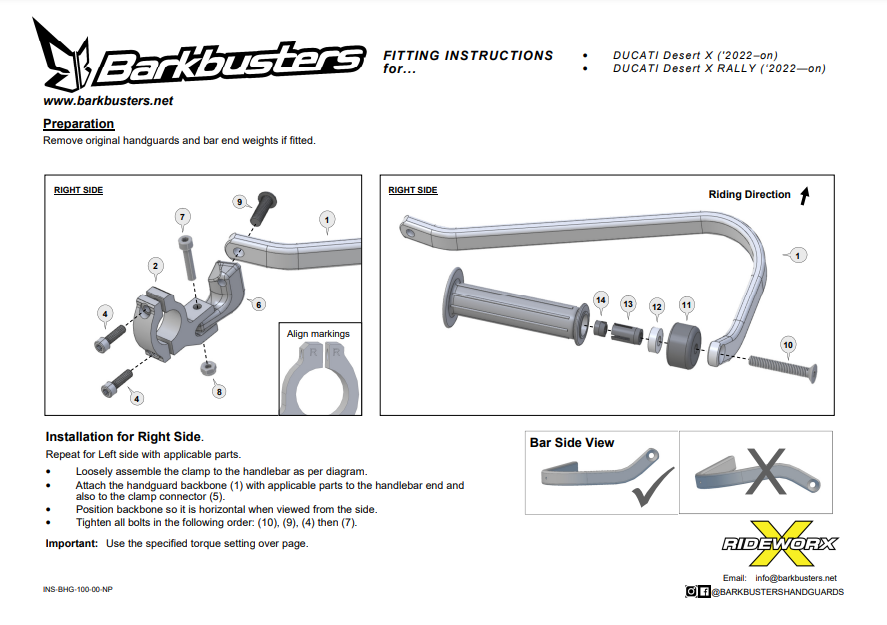 KIT DE MONTAGE PROTÈGE-MAINS BARKBUSTERS DESERT X ET DESERT X RALLY 2022-2024 DUCATI / BHG-100-00-NP