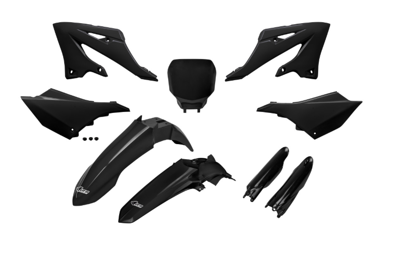 KIT PLASTIQUE RESTYLE GB AV ET PLAQUE AV YZF POUR YAMAHA 125YZ ET 250YZ 2022 À 2026 COULEUR NOIR UFO / RUYAKIT335F-001