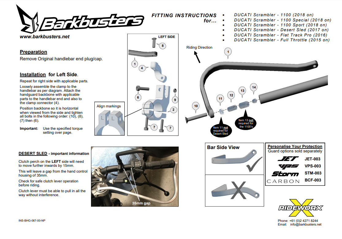 KIT DE MONTAGE PROTÈGE-MAINS BARKBUSTERS NOIR SCRAMBLER 800 ET 1100 DUCATI / BHG-067-00-BK