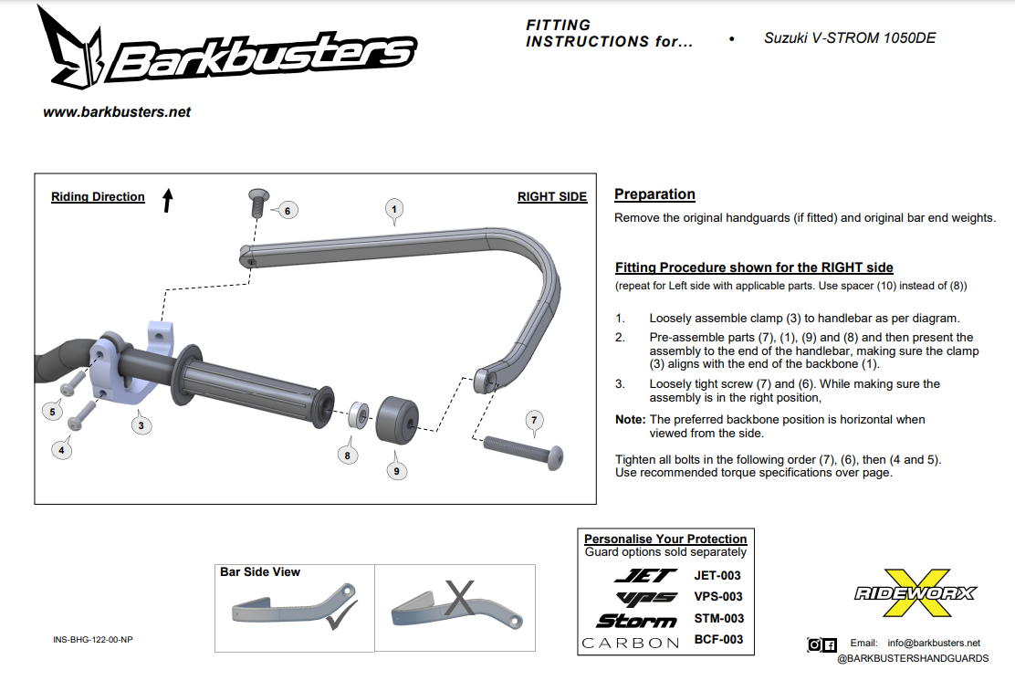 KIT DE MONTAGE PROTÈGE-MAINS BARKBUSTERS V-STROM1050 2023 SUZUKI / BHG-122-00-NP