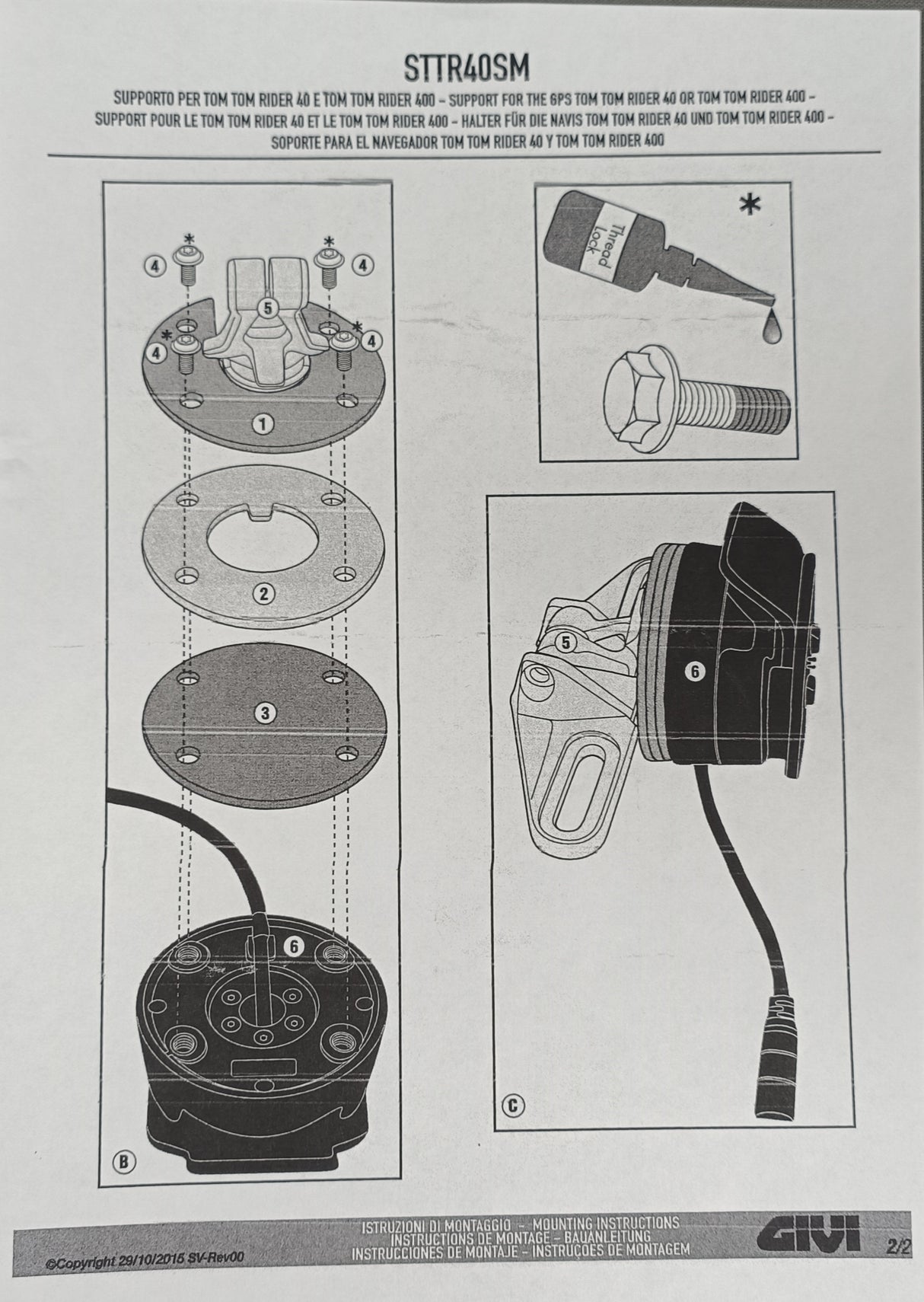 SUPPORTS EN ALUMINIUM GIVI POUR FIXER GPS TOMTOM SUR SMART MOUNT / RGSTTR40SM