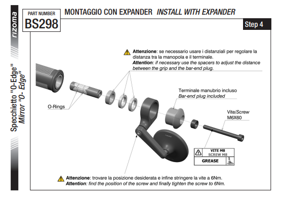 RÉTROVISEUR EMBOUT DE GUIDON EN ALU RIZOMA "O-EDGE" Ø56 ANODISÉ NOIR / RRBS298B