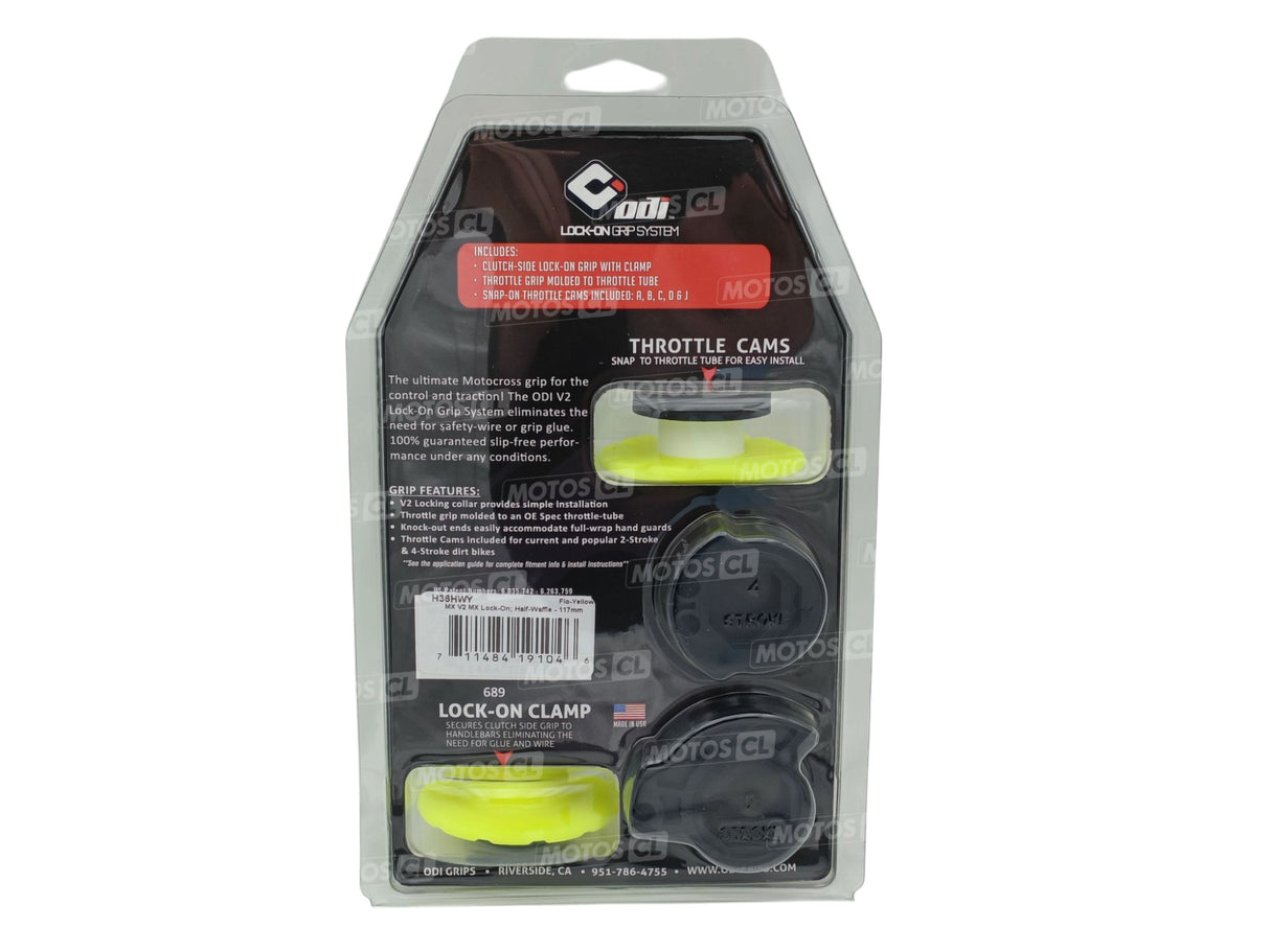 POIGNÉES ODI EMIG V2 LOCK-ON SEMI-GAUFRÉ MX LONGUEUR 125MM JAUNE FLUO / ROH36HWY
