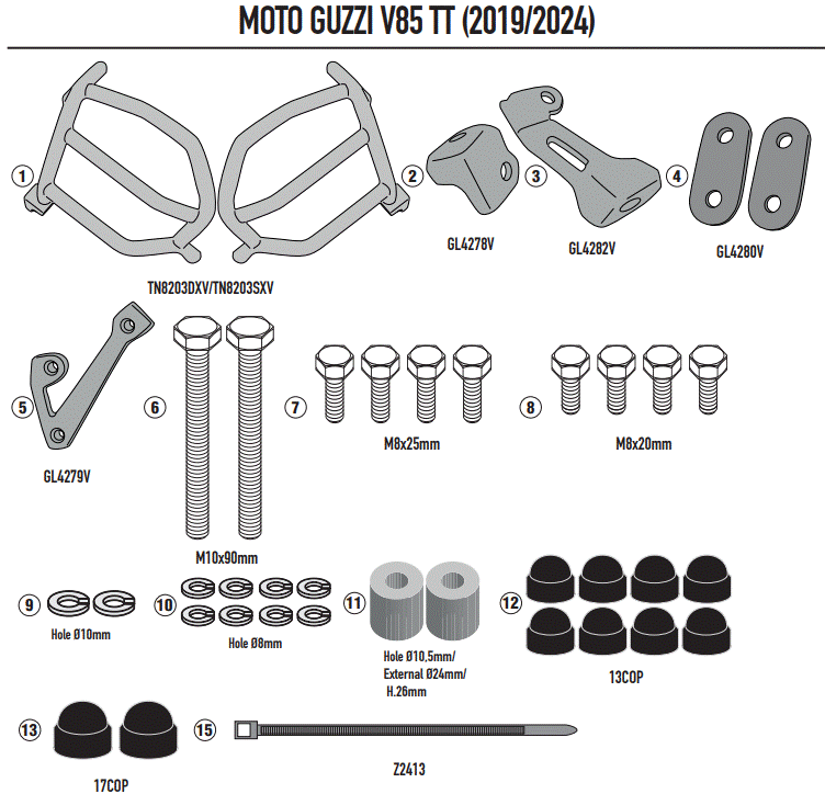 PARE-CARTERS GIVI POUR V85TT 2019 À 2024 MOTO GUZZI / RGTN8203