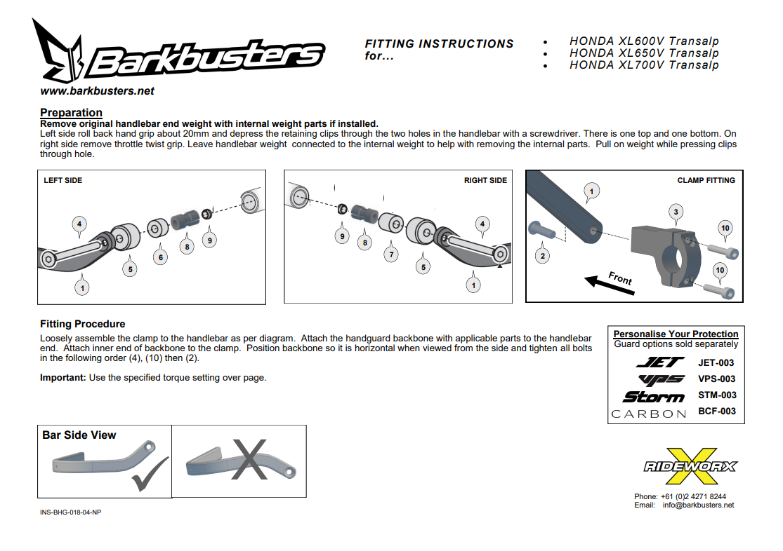 KIT DE MONTAGE PROTÈGE-MAINS BARKBUSTERS 600 TRANSALP ET 700 TRANSALP HONDA / BHG-018-05-NP