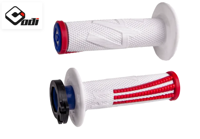 POIGNÉES ODI EMIG V2 RÉVOLUTION LOCK-ON PICOTS MX LONGUEUR 125MM BLANC-ROUGE-BLEU EXTRÉMITÉS ALUMINIUM / ROH36EPRWU