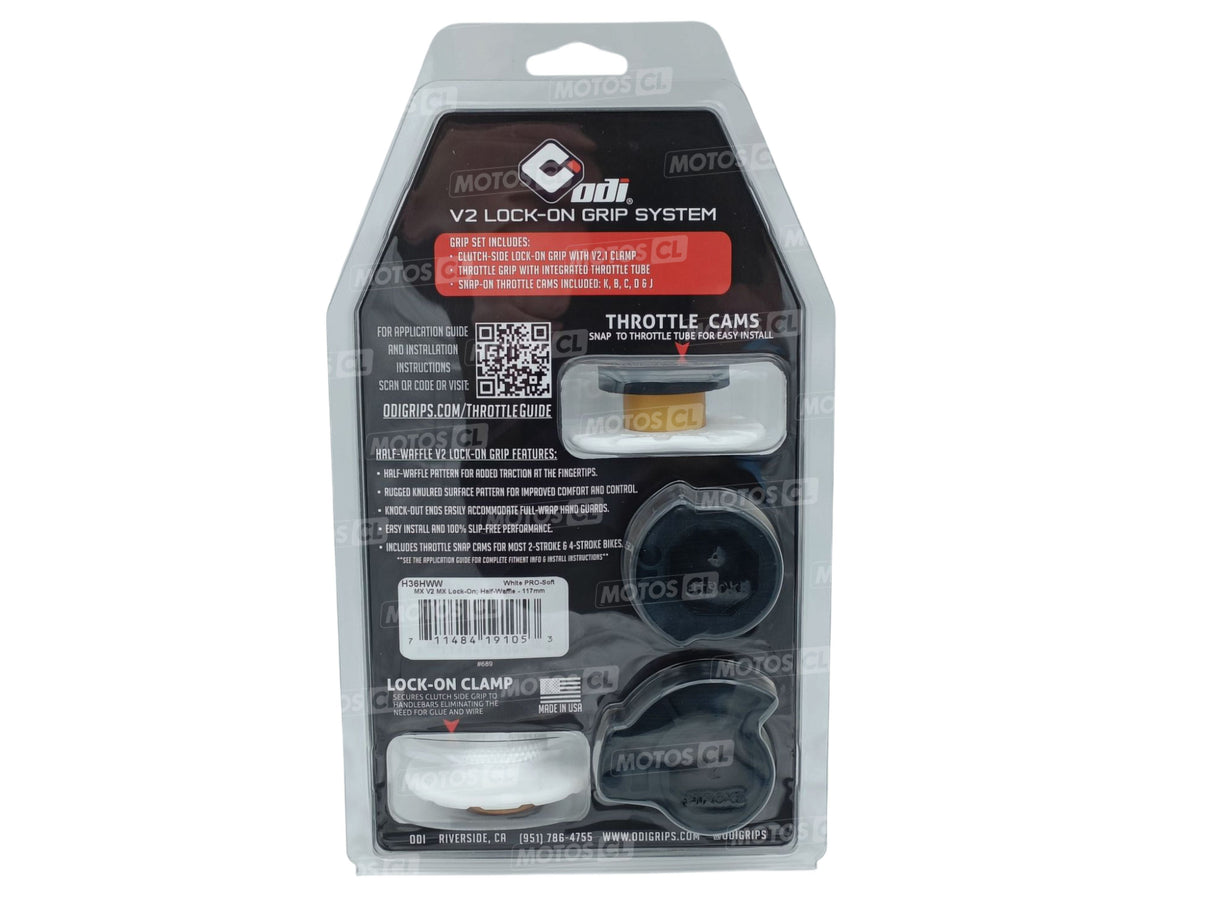 POIGNÉES ODI EMIG V2 LOCK-ON SEMI-GAUFRÉ MX LONGUEUR 125MM BLANC / ROH36HWW