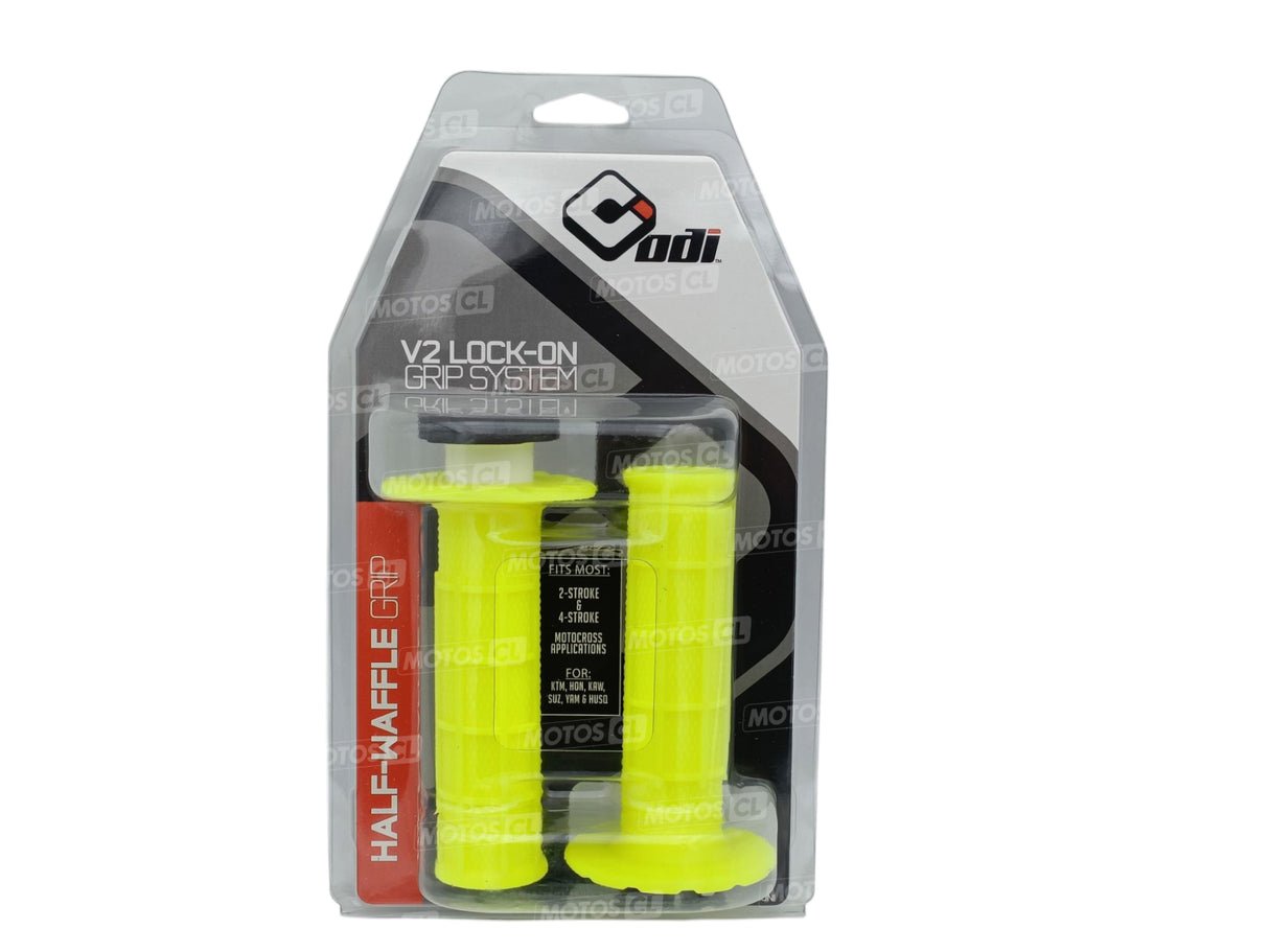 POIGNÉES ODI EMIG V2 LOCK-ON SEMI-GAUFRÉ MX LONGUEUR 125MM JAUNE FLUO / ROH36HWY