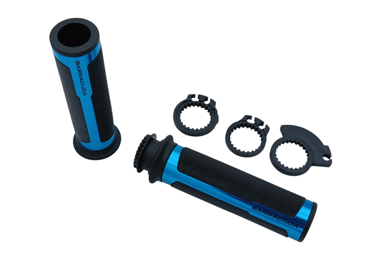 POIGNEES RACING GRIP CAOUTCHOUC ET ALUMINIUM ANODISÉ BLEU DIAMETRE 22MM LONGUEUR 120MM BARRACUDA / RBN1026-U