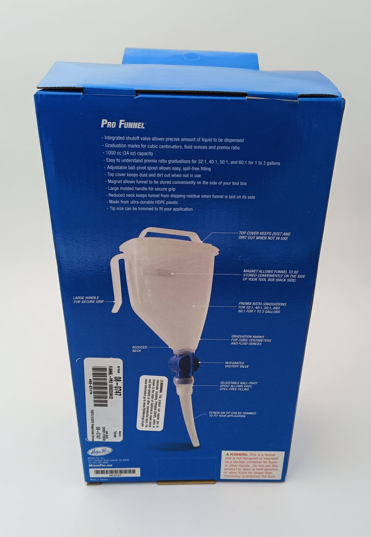 ENTONNOIR GRADUÉ 800 ML/CC AVEC ROBINET COUVERCLE ET POIGNÉE PRO FUNNEL MOTION PRO / RM08-0747