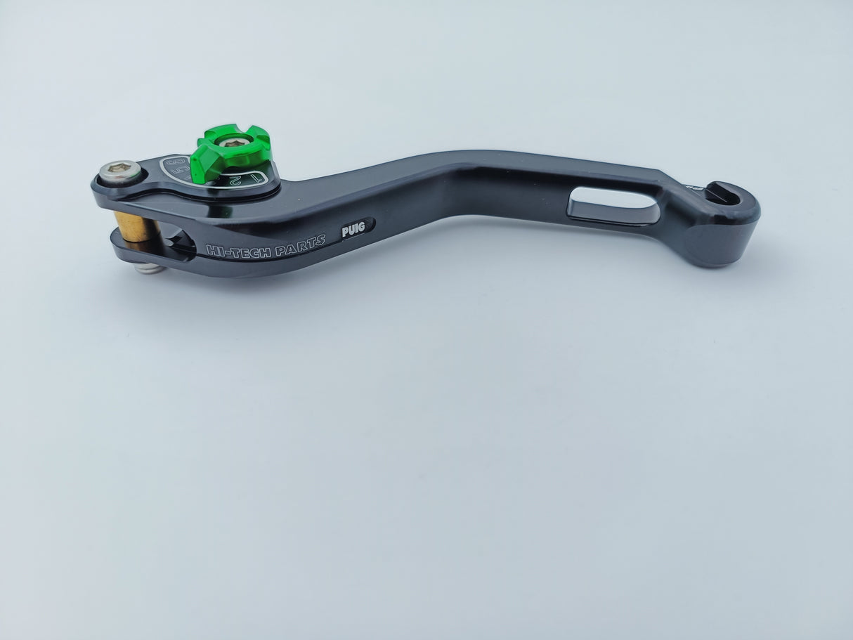 LEVIER D'EMBRAYAGE PUIG 2.0 EN ALUMINIUM TAILLÉ MASSE COURT NOIR-VERT MONTE SUR ADAPTATEUR PUIG / RP280NV